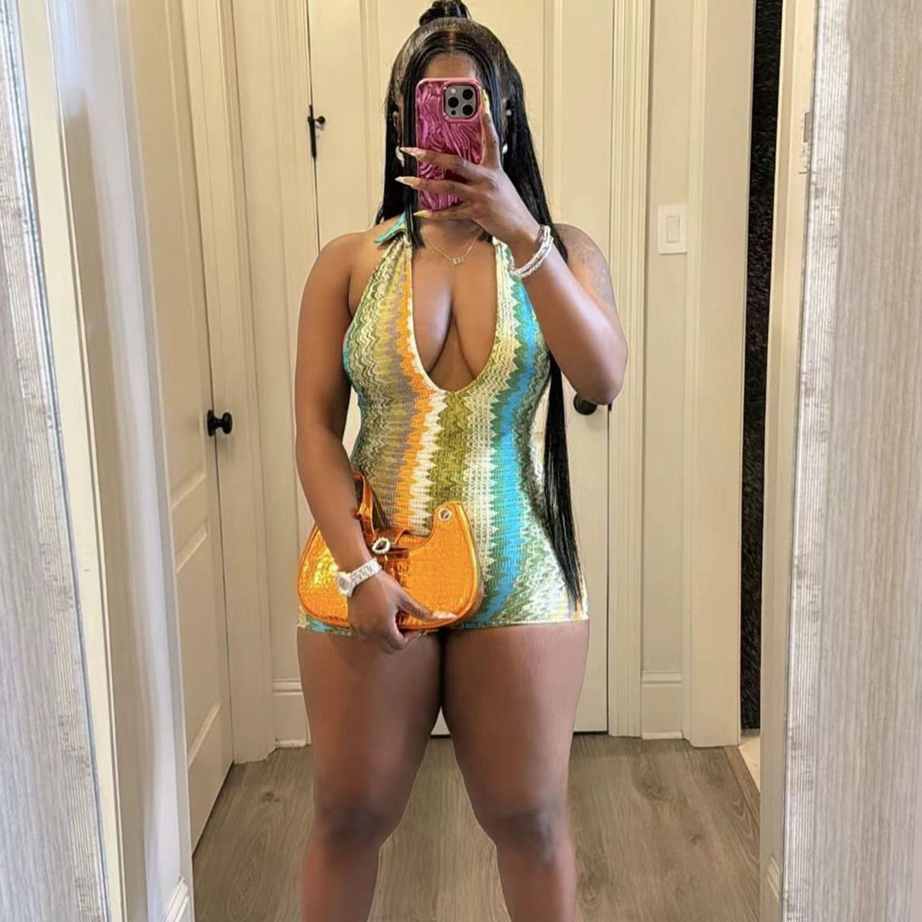 Printed One-Piece Beach Halter Neck Jumpsuit for Spring