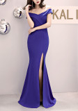 Women Summer Formal Off Shoulder High Slit Mermaid Evening Dress