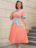 High-Waist Contrast Color A-Line Plus Size Formal Party Cocktail Dress
