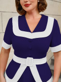 High-Waist Contrast Color A-Line Plus Size Formal Party Cocktail Dress