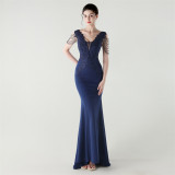 Women lace Beaded Lace-Up Formal Party evening dress
