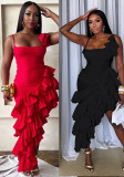 Summer Women's Solid Color Sexy Irregular Ruffle Straps Dress