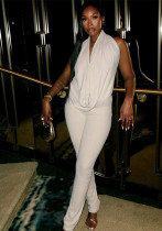 Fashion Halter-Neck Solid Color Low-Back Tight-Fitting Two-Piece Pants Set Fashion Halter-Neck Solid Color Low-Back Tight-Fitting Two-Piece Pants Set