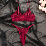 Women Summer Lace Breathable Sexy Lingerie Two Piece Set