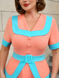 High-Waist Contrast Color A-Line Plus Size Formal Party Cocktail Dress
