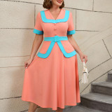High-Waist Contrast Color A-Line Plus Size Formal Party Cocktail Dress