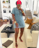 Women's Summer Street Fashion Lace-up Short-Sleeved Denim Dress