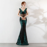 Sequin Slim Deep V Flower Women's Party Evening Dress