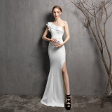 Women Summer Formal One Shoulder Shoulder High Slit Mermaid Evening Dress