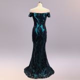 Off-Shoulder Slim Fit Sequin Fishtail Long Formal Party Evening Dress