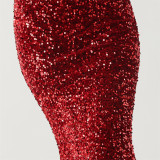 Women herringbone Lace-Up wrapped chest formal Formal Party sequined evening dress