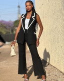 Women's Sleeveless Patchwork Contrast Color Vest Pants Two Piece Set