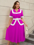 High-Waist Contrast Color A-Line Plus Size Formal Party Cocktail Dress