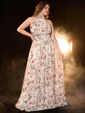 Plus Size Strap Print Sexy Halter-Neck Long Evening Dress