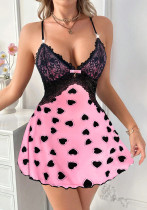 Erotic lingerie Sexy Strap Lace Patchwork Polk Dot Printed Night Dress Erotic lingerie Sexy Strap Lace Patchwork Polk Dot Printed Night Dress