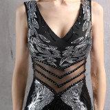 Sequin Slim Deep V Flower Women's Party Evening Dress
