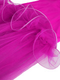 Fashion V-Neck Puff-Sleeve Mesh Patchwork Fashion Fishtail Party Dress