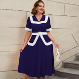High-Waist Contrast Color A-Line Plus Size Formal Party Cocktail Dress