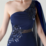 Women Tulle Shawl Beaded Tube Embroidery One Shoulder Evening Dress​