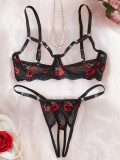 Women free-to-take-off crotch sexy underwear hot lips hollow Sexy Lingerie Set