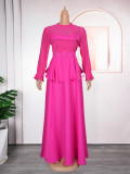 Plus Size African Women ruffle patchwork pleated long-sleeved dress