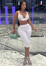 Women Halter Neck Backless Lace Tank Top and Solid Cropped Pants two-piece set Women Halter Neck Backless Lace Tank Top and Solid Cropped Pants two-piece set