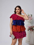 Plus Size Women Slash Shoulder Elegant Dress