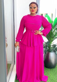 Plus Size African Women ruffle patchwork pleated long-sleeved dress