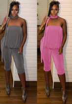 Women Spring and Summer Strapless Ruffle Lace Patchwork Jumpsuit