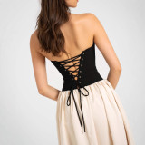 Women summer contrast color Strapless sleeveless dress