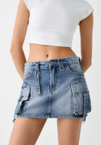 Women Summer Cargo Denim Skirt