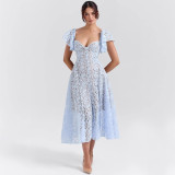 Women retro lace V-neck sexy short-sleeved Maxi Dress