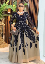 Plus Size African Women Long Sleeve Elegant Print Chiffon Maxi Dress