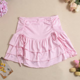 Women Hollow Crop Lace-Up Top and Skirt Two-piece Set