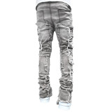 Men's Street Stretch Patch Denim Straight Pants