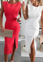 Women Summer Elegant Sleeveless Slit Dress Women Summer Elegant Sleeveless Slit Dress