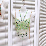 Women hollow backless Halter Neck beaded body chain