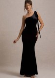 Women spring and summer Solid Casual sexy Slash Shoulder sleeveless Bodycon Dress