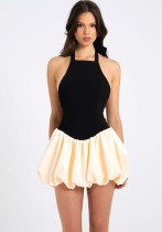 Women summer sexy Patchwork pleated Backless dress