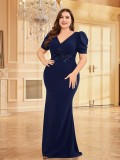 Women Short Sleeve Fishtail Formal Party Evening Dress
