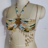 Women exotic sexy colored stone beaded vest beach holidays chest chain bead bras