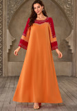 Women Muslim Dubai Robe Beaded Round Neck Dress