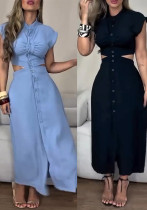 Women Summer Single-breasted Sleeveless Dress Women Summer Single-breasted Sleeveless Dress