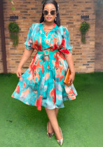 Plus Size African Women V-neck Print Dress