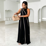 Women Solid Patchwork striped sleeveless dress
