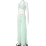 Women Spring and Summer Lace-Up Halter Neck Strapless Top and Gathered Pants Two-Piece Set