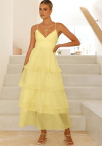 Women sexy Backless suspenders pleated lace dress