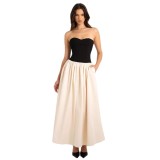 Women summer contrast color Strapless sleeveless dress