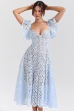 Women retro lace V-neck sexy short-sleeved Maxi Dress