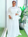 Plus Size African Women ruffle patchwork pleated long-sleeved dress